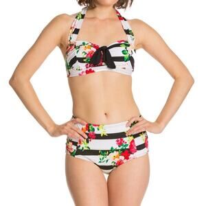 Jantzen Harbour Beauty Vintage Halter Top Bikini High Rise Bottoms Size 16 NEW